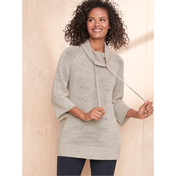 Garnet Hill SZ L Linen Cotton Blend Comfy Cowl Neck Pullover Tunic Length - Picture 2 of 6